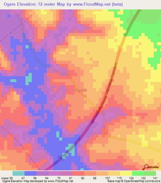 Ogere,Nigeria Elevation Map