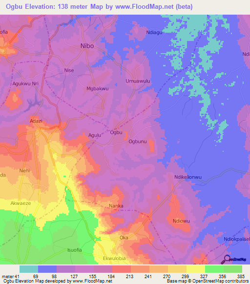 Ogbu,Nigeria Elevation Map