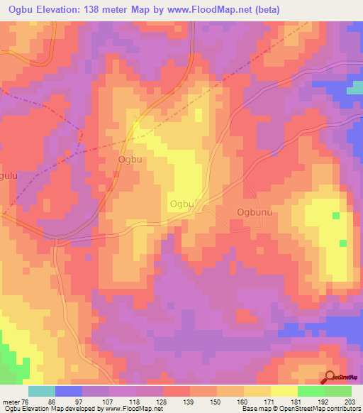 Ogbu,Nigeria Elevation Map