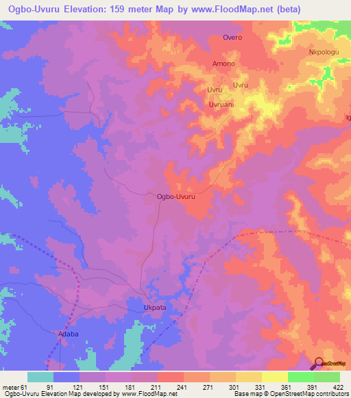 Ogbo-Uvuru,Nigeria Elevation Map