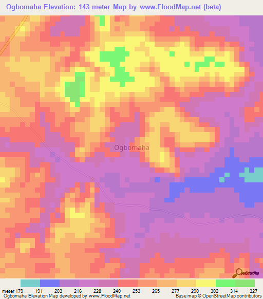 Ogbomaha,Nigeria Elevation Map