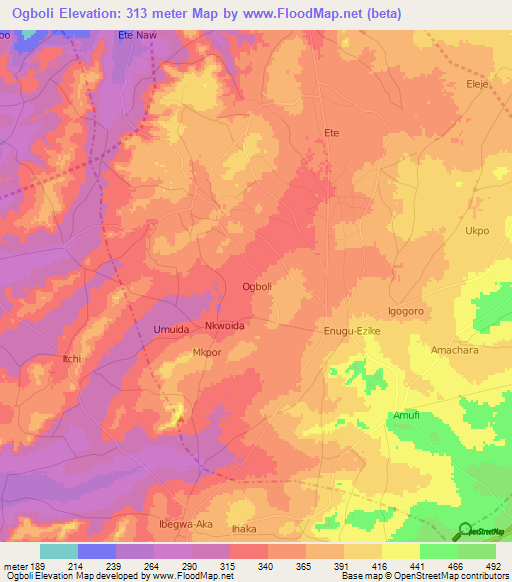 Ogboli,Nigeria Elevation Map