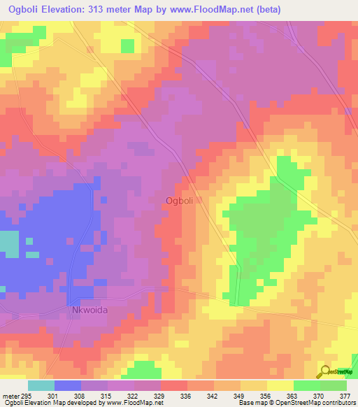 Ogboli,Nigeria Elevation Map