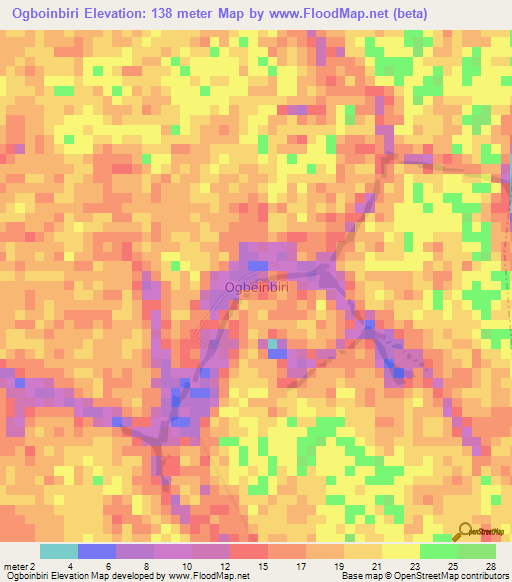 Ogboinbiri,Nigeria Elevation Map