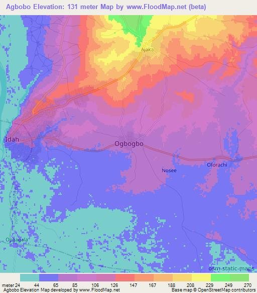 Agbobo,Nigeria Elevation Map