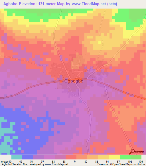 Agbobo,Nigeria Elevation Map