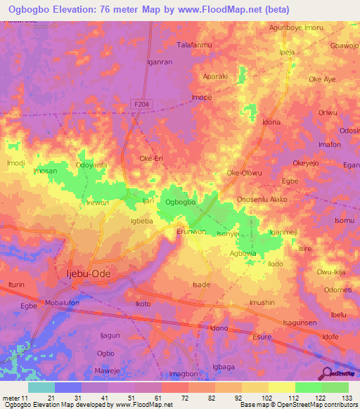 Ogbogbo,Nigeria Elevation Map