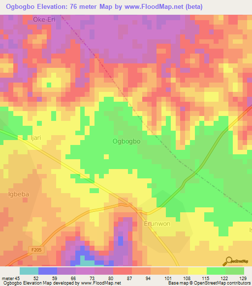 Ogbogbo,Nigeria Elevation Map