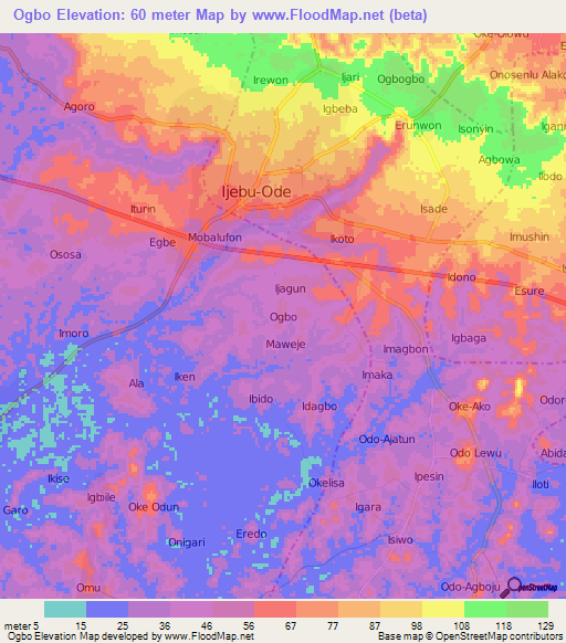 Ogbo,Nigeria Elevation Map