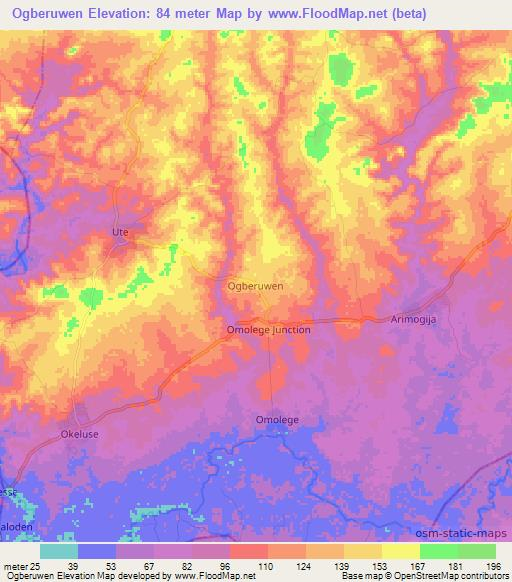 Ogberuwen,Nigeria Elevation Map