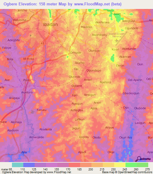 Ogbere,Nigeria Elevation Map