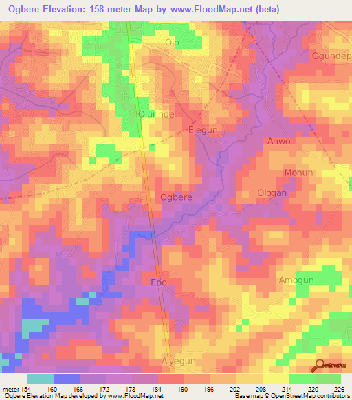 Ogbere,Nigeria Elevation Map