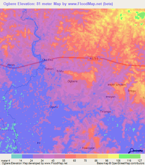 Ogbere,Nigeria Elevation Map