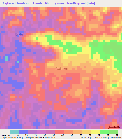 Ogbere,Nigeria Elevation Map