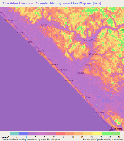 Obe-Adun,Nigeria Elevation Map