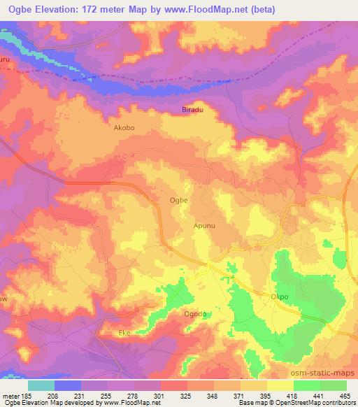 Ogbe,Nigeria Elevation Map