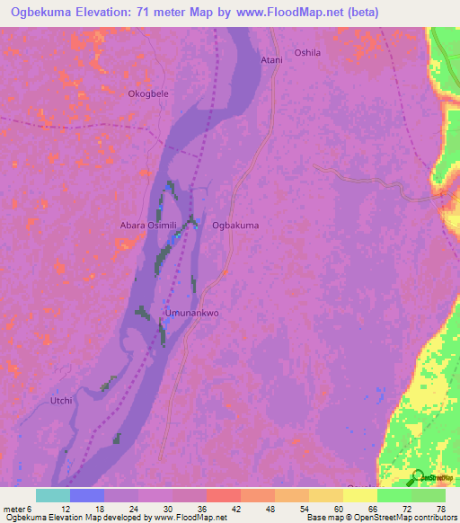 Ogbekuma,Nigeria Elevation Map