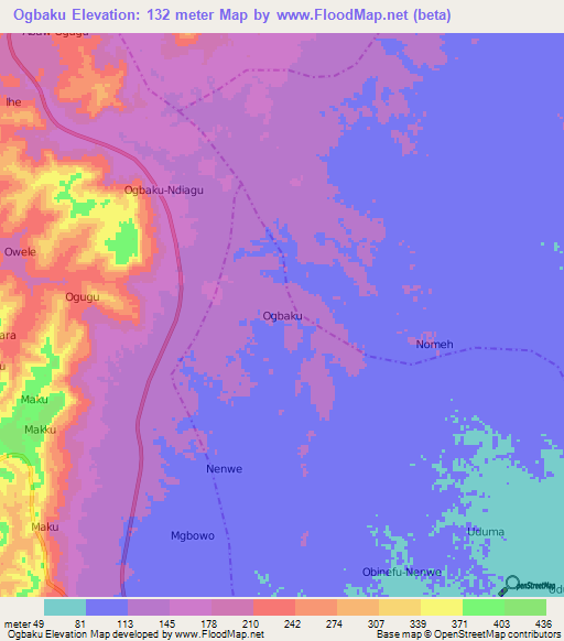 Ogbaku,Nigeria Elevation Map