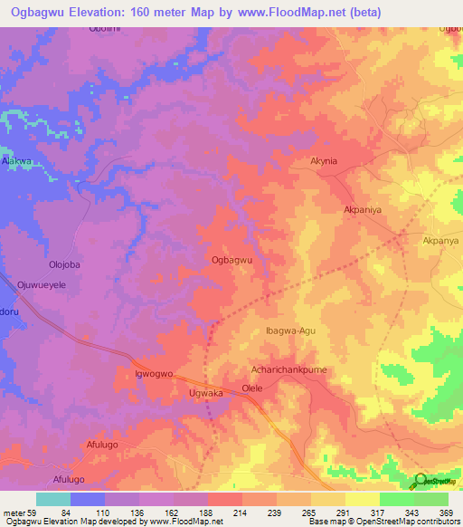 Ogbagwu,Nigeria Elevation Map