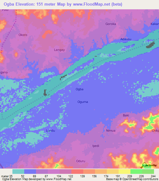 Ogba,Nigeria Elevation Map