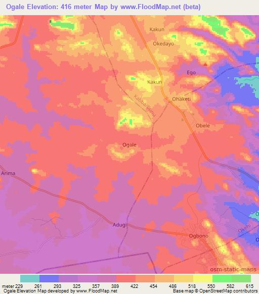 Ogale,Nigeria Elevation Map