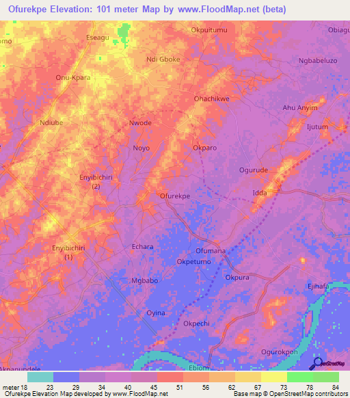 Ofurekpe,Nigeria Elevation Map