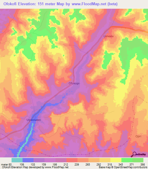 Ofokofi,Nigeria Elevation Map