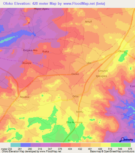 Ofoko,Nigeria Elevation Map