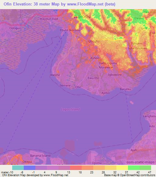 Ofin,Nigeria Elevation Map