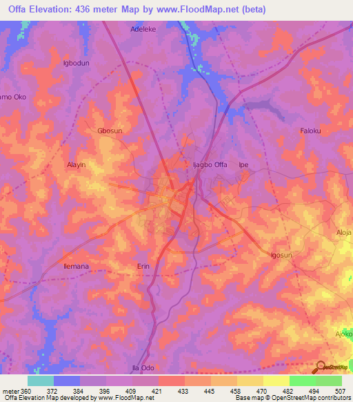 Offa,Nigeria Elevation Map