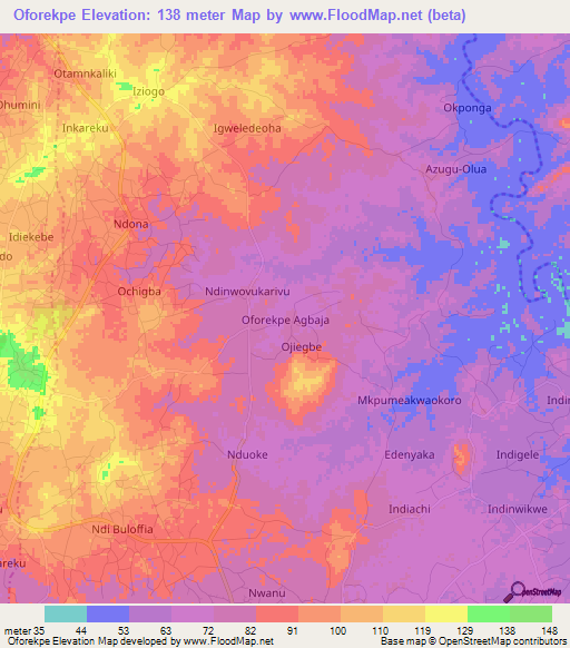 Oforekpe,Nigeria Elevation Map