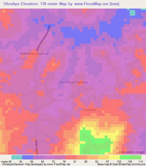 Oforekpe,Nigeria Elevation Map