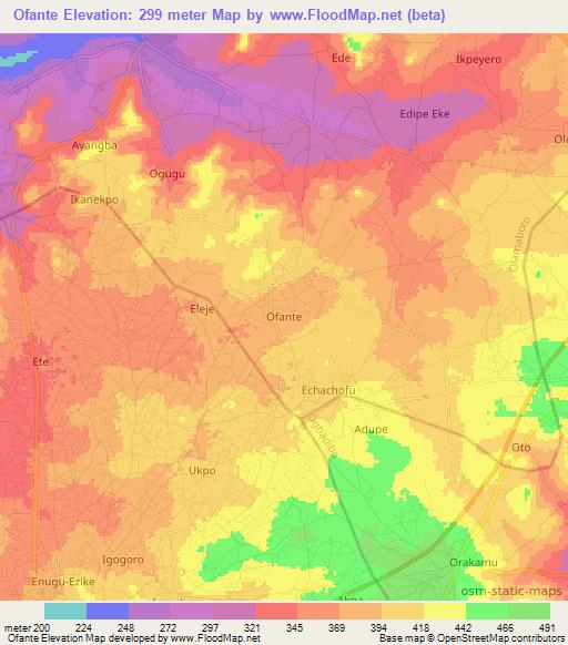 Ofante,Nigeria Elevation Map