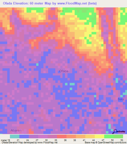 Ofada,Nigeria Elevation Map