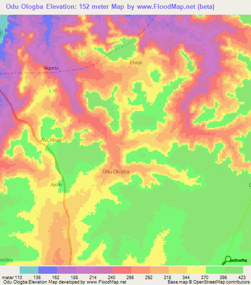 Odu Ologba,Nigeria Elevation Map