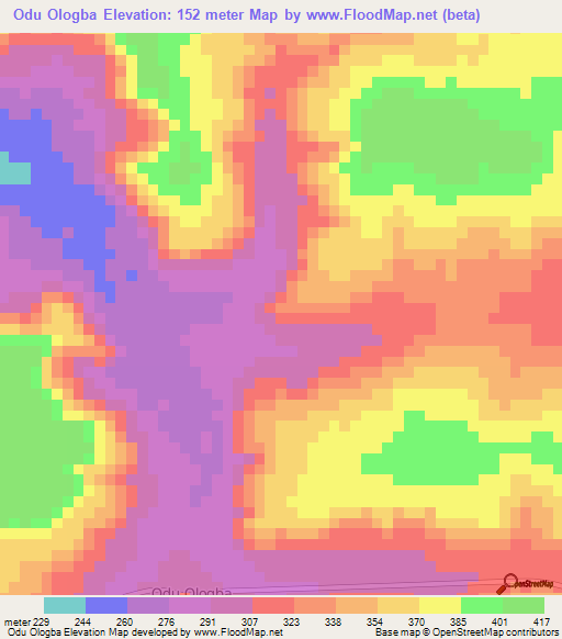 Odu Ologba,Nigeria Elevation Map