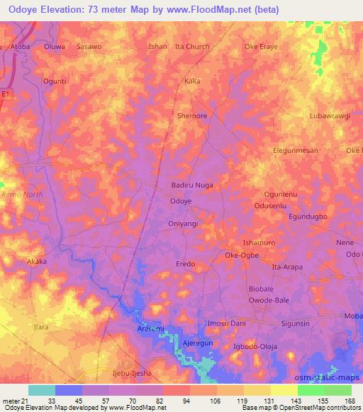 Odoye,Nigeria Elevation Map