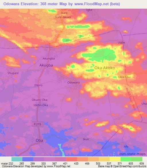 Odowara,Nigeria Elevation Map