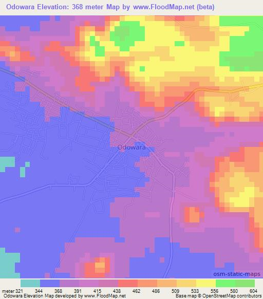 Odowara,Nigeria Elevation Map