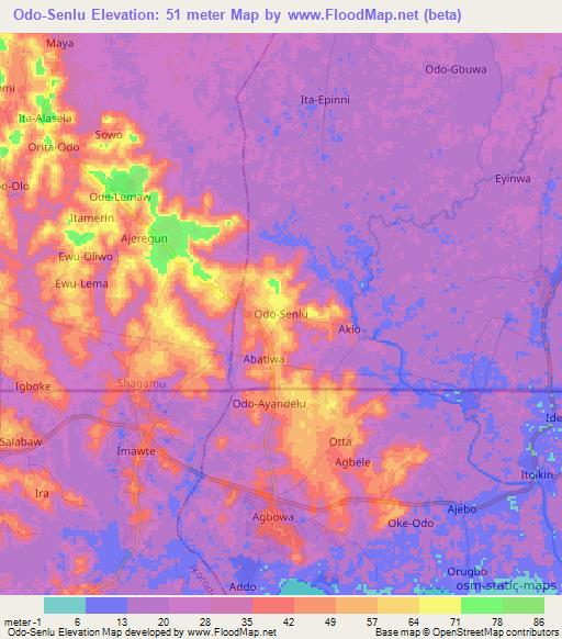 Odo-Senlu,Nigeria Elevation Map