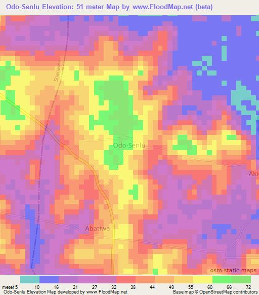 Odo-Senlu,Nigeria Elevation Map