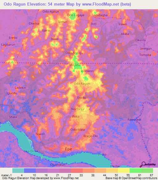 Odo Ragun,Nigeria Elevation Map