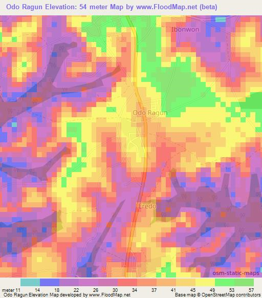 Odo Ragun,Nigeria Elevation Map