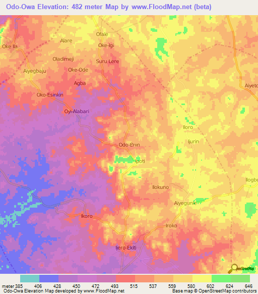 Odo-Owa,Nigeria Elevation Map