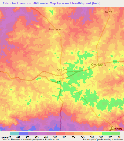 Odo Oro,Nigeria Elevation Map