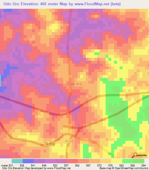 Odo Oro,Nigeria Elevation Map