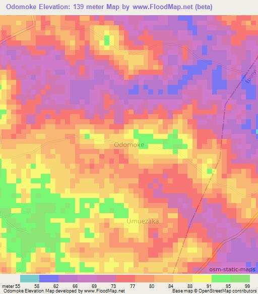 Odomoke,Nigeria Elevation Map