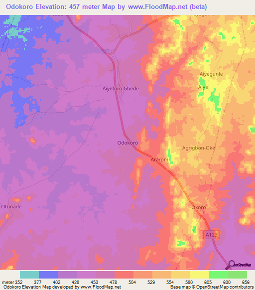 Odokoro,Nigeria Elevation Map