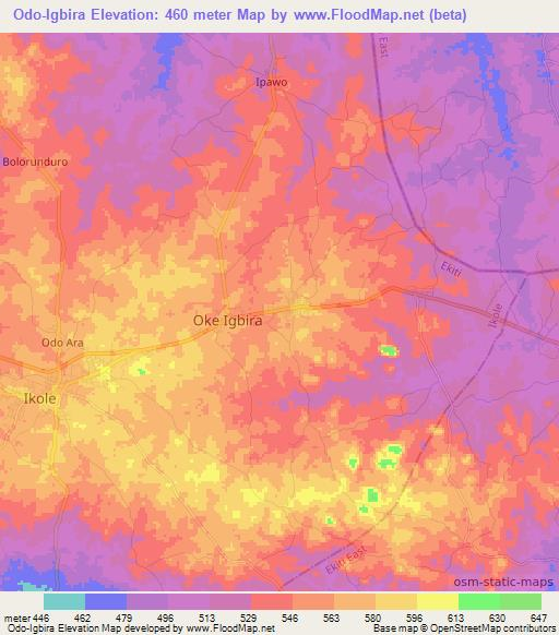 Odo-Igbira,Nigeria Elevation Map