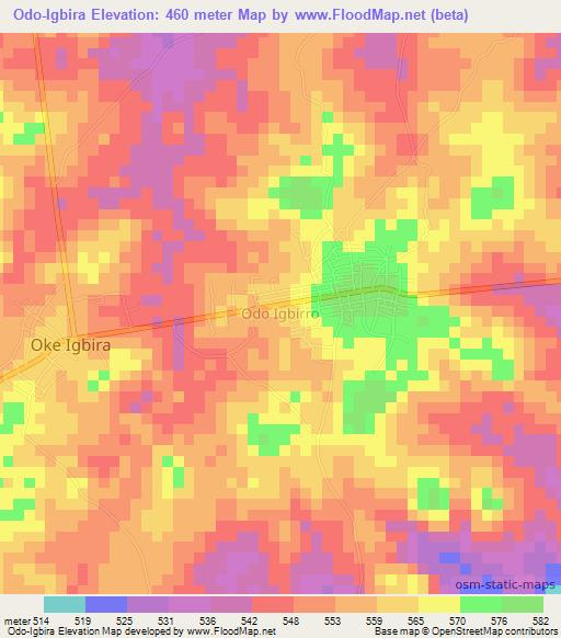 Odo-Igbira,Nigeria Elevation Map